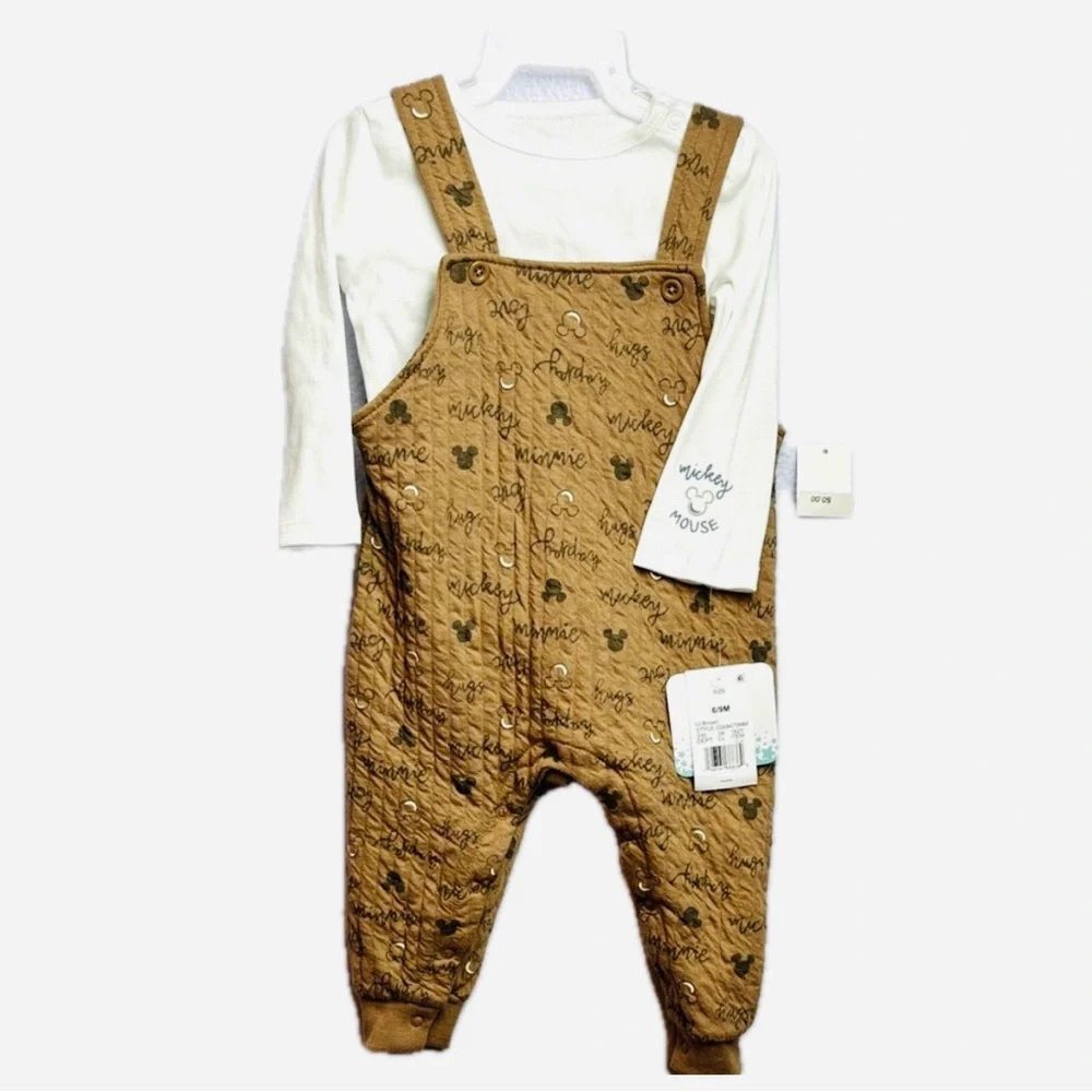 Mickey Mouse Disney Overalls Subtle Branding White Onesie Mickey Graphic Feature